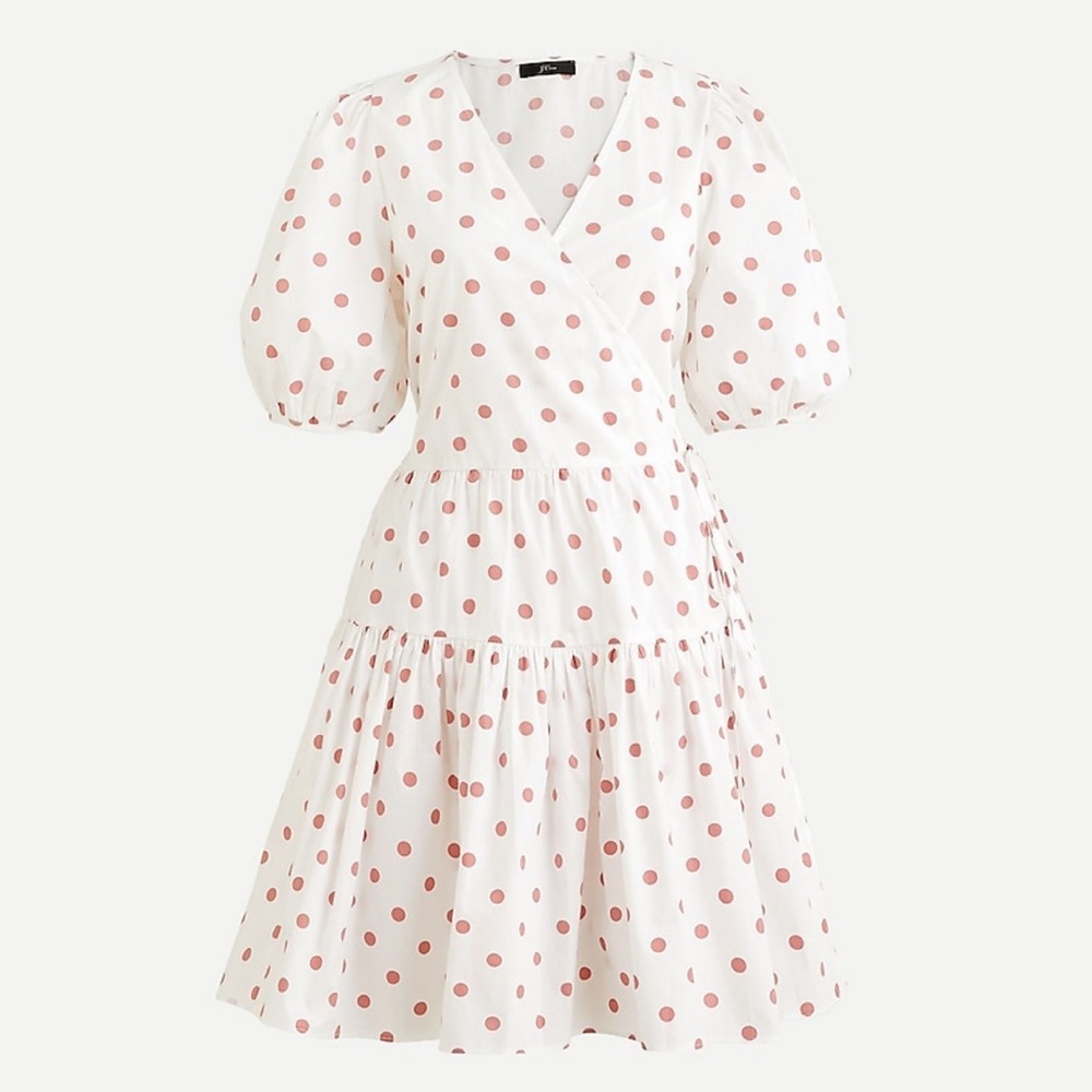 J. CREW PUFF-SLEEVE COTTON POPLIN WRAP DRESS IN WHITE ROSE DOT